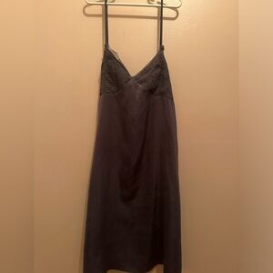 Satin silver spaghetti strap mini dress with lace detailing